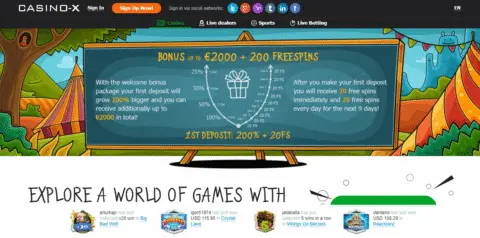 CasinoX homepage