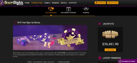 Desert Nights Casino welcome bonus
