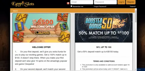 Egypt Slots welcome bonus