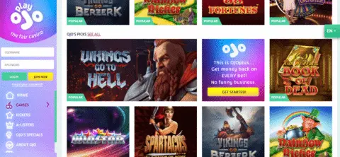 play ojo casino games