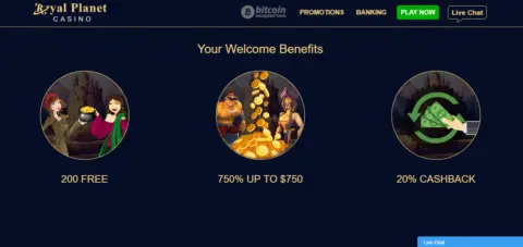 Royal Planet Casino welcome bonus