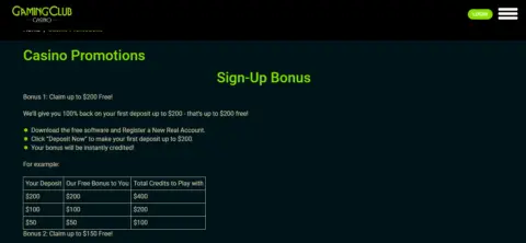 Gaming Club casino promotions