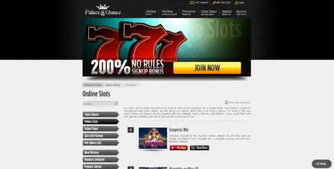 Palace of Chance casino slot games