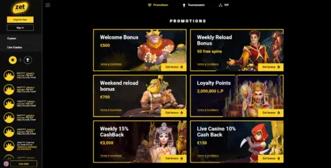 Zet Casino promotions