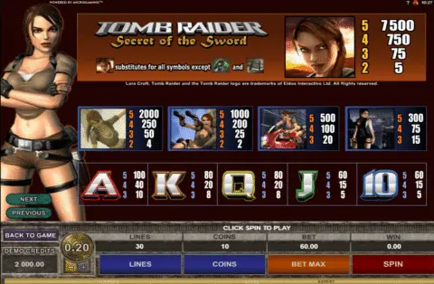 Play Tomb Raider Secret Of The Sword Slot