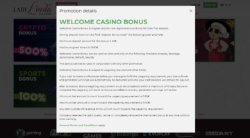 Lady Linda Casino Welcome Bonus Free Spins