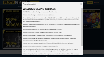 Slotsnbets Casino Welcome Bonus Package
