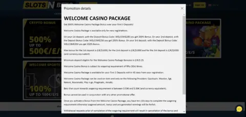 Slotsnbets Casino Welcome Bonus Package