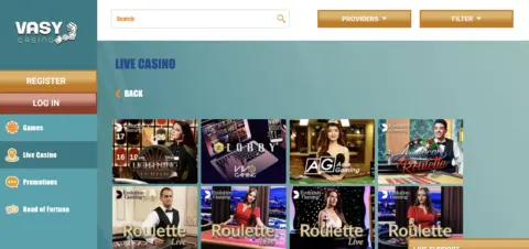 Vasy Casino Live Games