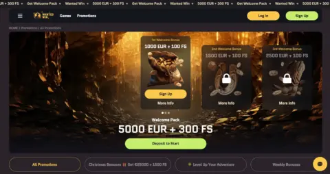 Wanted Win Casino Welcome Bonus Package