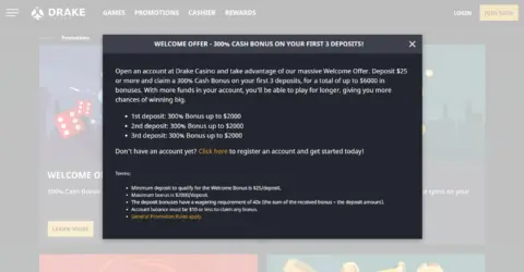 Drake Casino Welcome Bonus Package