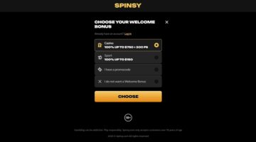 Spinsy Casino Welcome Bonus Package