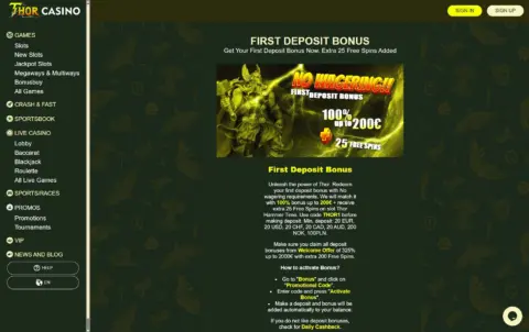 Thor Casino Welcome Bonus Package