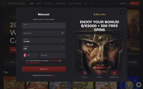 Rollero Casino Welcome Bonus Package