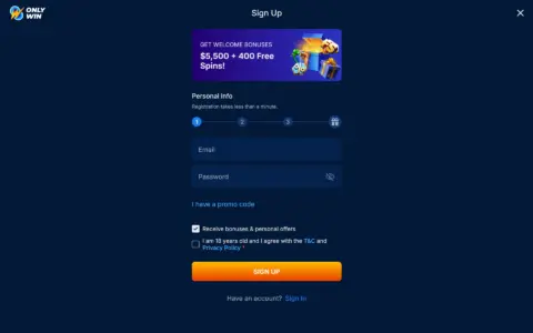 Onlywin Casino Welcome Bonus Package