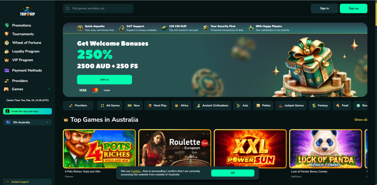 Trip2vip Casino Free Spins